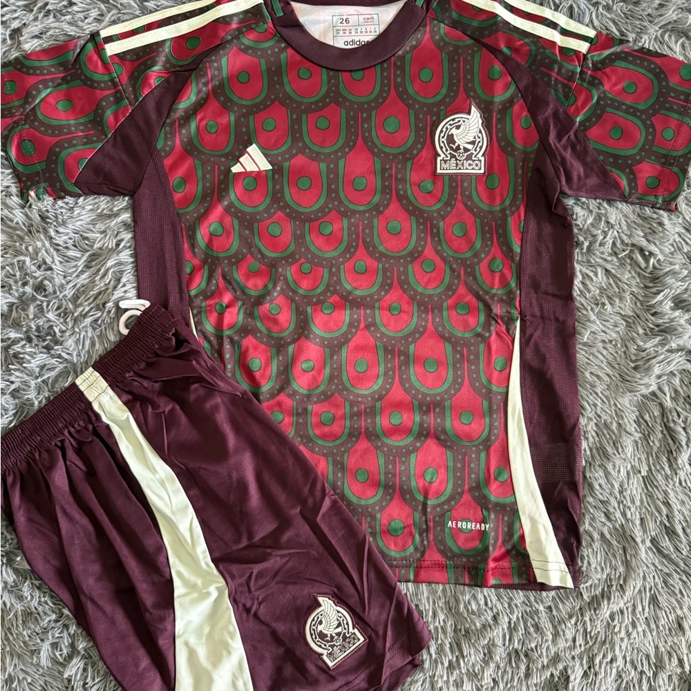Adidas Mexico Patterned Soccer Kit in Red and Green for boys and girls